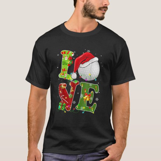 ゴルフクリスマススおもしろいポーツラバークリスマスボールサンタ Tシャツ (正面)
