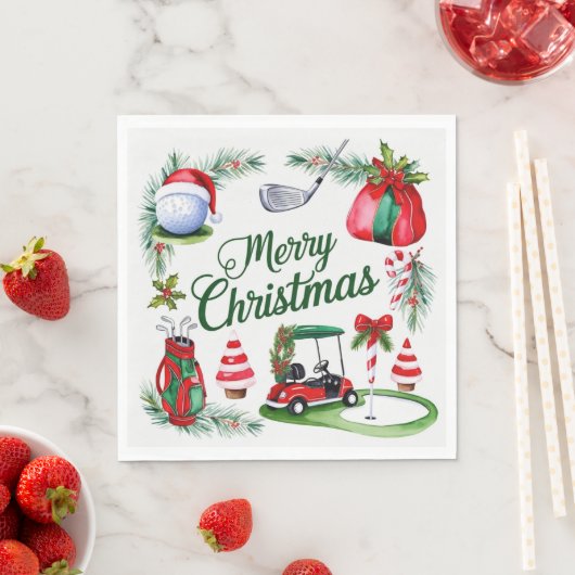 ゴルフクリスマステーマのゴルファー水の色の休日 スタンダードランチョンナプキン (インサイチュ)