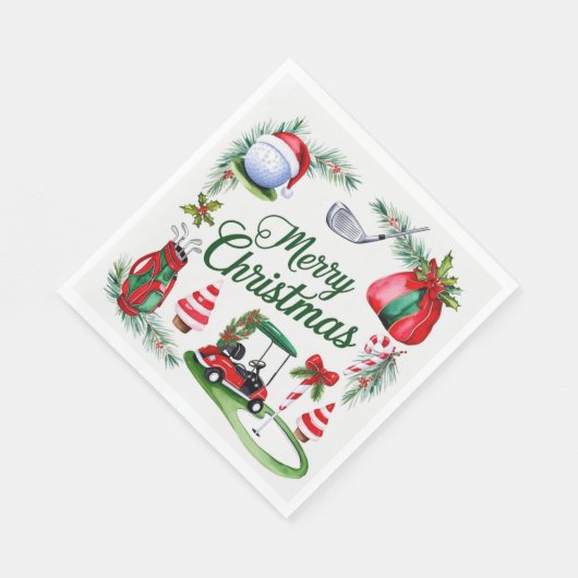 ゴルフクリスマステーマのゴルファー水の色の休日 スタンダードランチョンナプキン (角)
