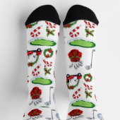 ゴルフクリスマステーマのゴルファー水の色の休日 ソックス (上部)