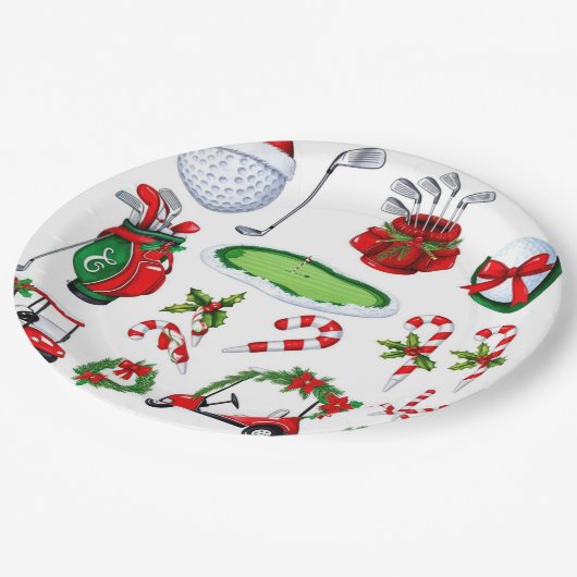 ゴルフクリスマステーマのゴルファー水の色の休日 ペーパープレート (アングル)