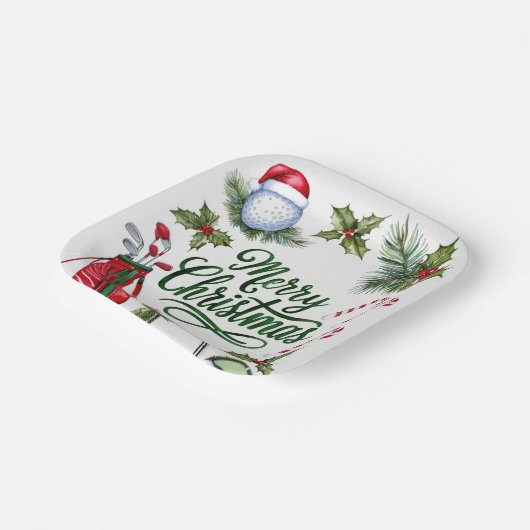 ゴルフクリスマステーマのゴルファー水の色の休日 ペーパープレート (傾斜あり)