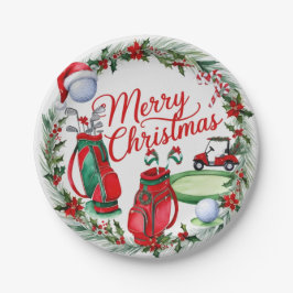 ゴルフクリスマステーマのゴルファー水の色の休日 ペーパープレート