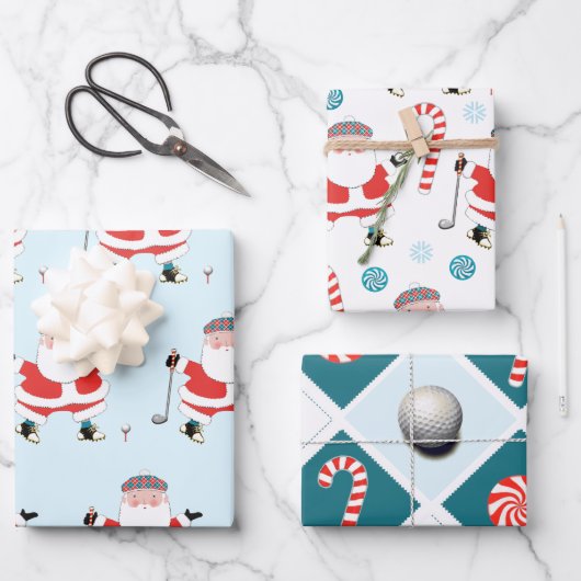 ゴルフクリスマスラッピング紙 ラッピングペーパーシート (正面)