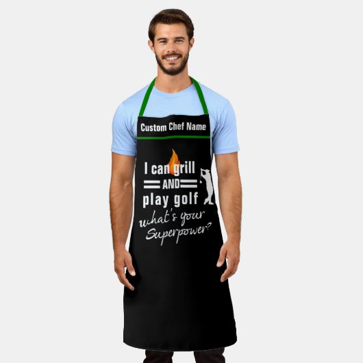 ゴルフグリルBBQエプロンあなたのスーパーパワーおもしろいとは エプロン (着用した状態)