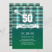 ゴルフグリーンギンガムパターン50th誕生日パーティー 招待状 (正面/裏面)