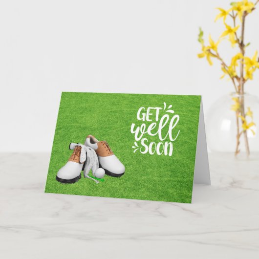 ゴルフグリーングラスにゴルフボールを置いてすぐに元気になる カード (黄色い花)