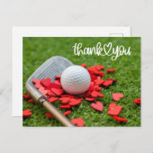 ゴルフグリーンゴルファーの愛の赤いハートと感謝 ポストカード (正面/裏面)