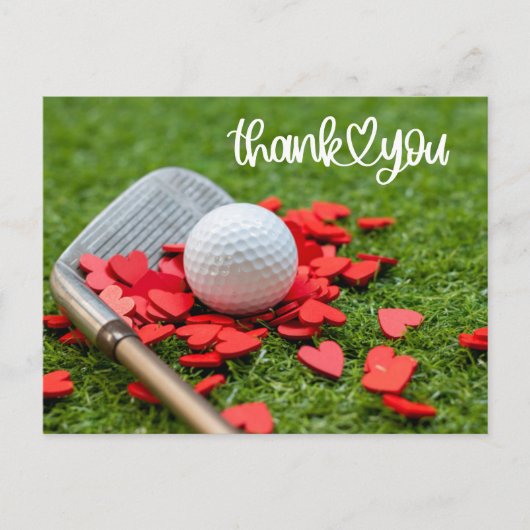 ゴルフグリーンゴルファーの愛の赤いハートと感謝 ポストカード (正面)