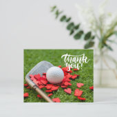 ゴルフグリーンゴルファーの愛の赤いハートと感謝 ポストカード (スタンド正面)