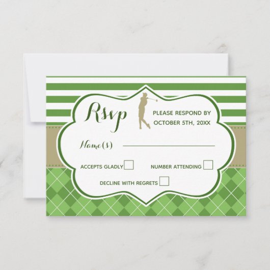 ゴルフグリーンゴールドの返信カード 招待状 (正面)