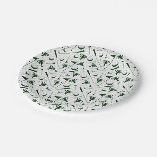 ゴルフグリーンホワイトゴルフボールトロフィクラブフラグ ペーパープレート (アングル)