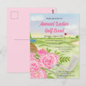 ゴルフコンペの記念に芍薬の咲くゴルフコース ポストカード (正面/裏面)