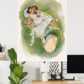 ゴルフコースでのウェディング　新婦＆新郎 ポスター (ホームオフィス)