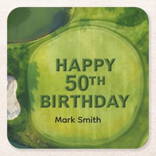 ゴルフコースでゴルフの50歳の誕生日 スクエアペーパーコースター (正面)