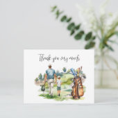 ゴルフコースでゴルファー 水彩画 父へ ポストカード (スタンド正面)