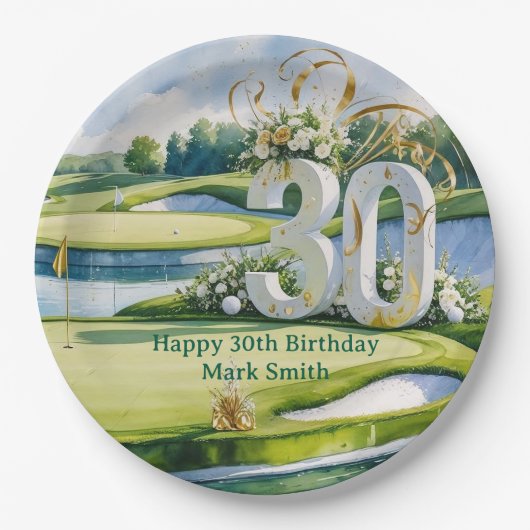 ゴルフコースで30歳の誕生日を祝おう ペーパープレート (正面)