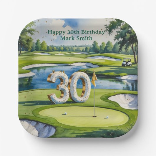 ゴルフコースで30歳の誕生日を祝おう ペーパープレート (正面)
