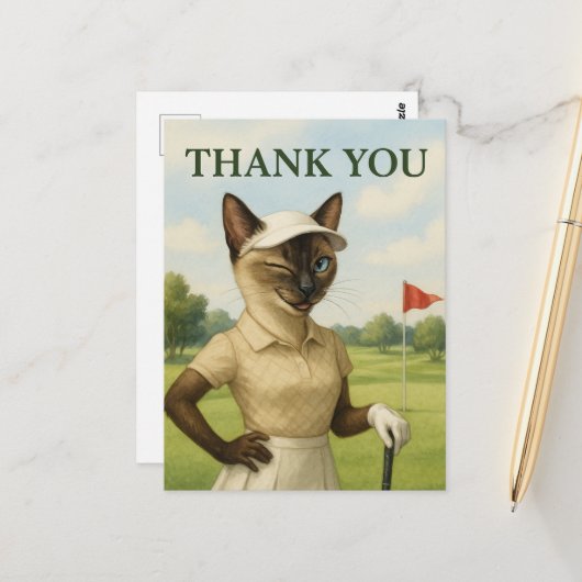 ゴルフコースにいるゴルフの女性 ありがとう ポストカード (正面/裏面インサイチュ)