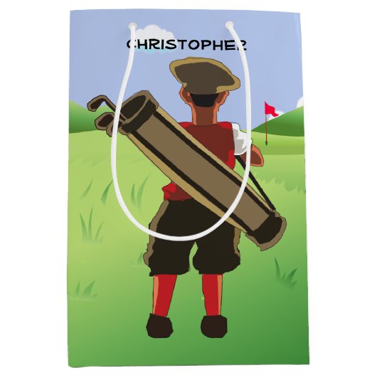 ゴルフコースのおもしろいのパーソナライズなゴルファー ミディアムペーパーバッグ (正面)