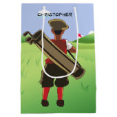 ゴルフコースのおもしろいのパーソナライズなゴルファー ミディアムペーパーバッグ (裏面)