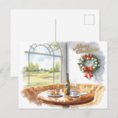 ゴルフコースのクラブハウスからゴルフのクリスマス シーズンポストカード (正面/裏面)