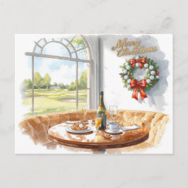 ゴルフコースのクラブハウスからゴルフのクリスマス シーズンポストカード