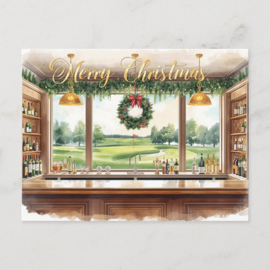 ゴルフコースのクラブハウスからゴルファーにクリスマスの挨拶 シーズンポストカード (正面)