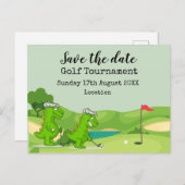 ゴルフコースのゴルフクロコダイルおもしろいパーティー インビテーションポストカード (正面/裏面)