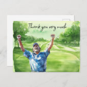 ゴルフコースの水彩色サンキューカード ポストカード (正面/裏面)