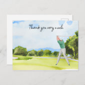 ゴルフコースの水彩色サンキューカード ポストカード (正面/裏面)