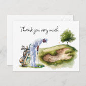 ゴルフコースの水彩色サンキューカード ポストカード (正面/裏面)