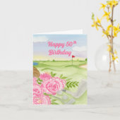 ゴルフコースの芍薬で50歳の誕生日おめでとう カード (黄色い花)