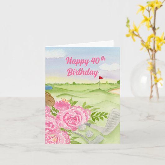 ゴルフコースの誕生日おめでとうございます カード (黄色い花)