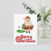 ゴルフコースカーでサンタとゴルフメリークリスマス ポストカード (スタンド正面)