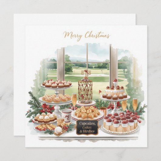 ゴルフコースクラブハウスからゴルフメリークリスマス シーズンカード (正面/裏面)