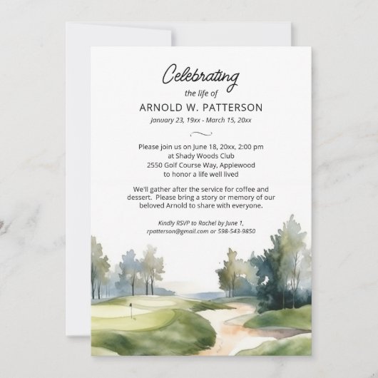 ゴルフコースゴルフお祝いの写真 招待状 (正面)