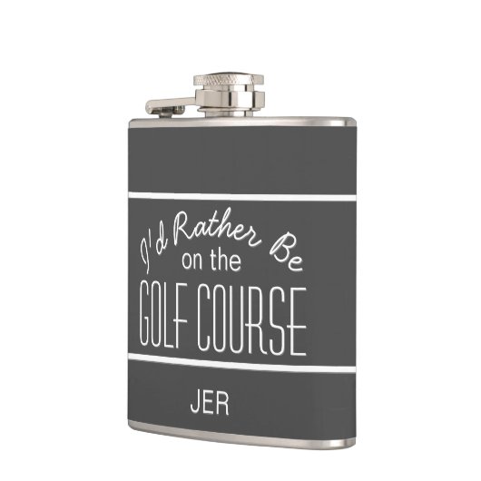 ゴルフコーススポーツ引用文モノグラムのイニシャルグレー フラスク (左)