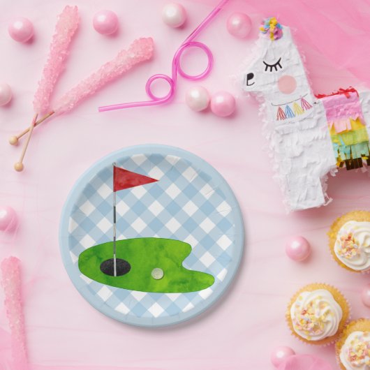 ゴルフコースプレイドブルーホワイトカントリー名門私立校風のクラブ ペーパープレート (パーティー)