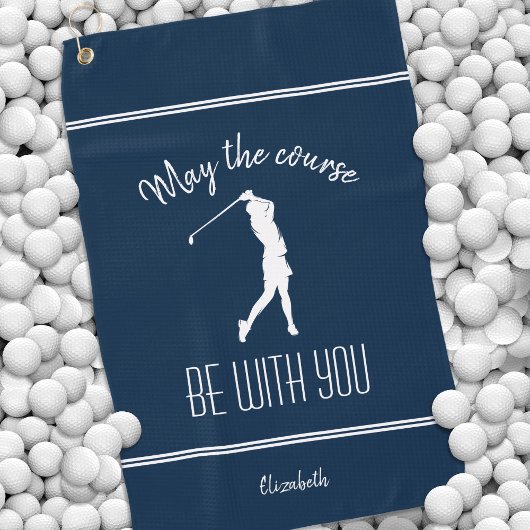 ゴルフコースレディーゴルファーモダンプロモノグラムブルー ゴルフタオル