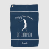 ゴルフコースレディーゴルファーモダンプロモノグラムブルー ゴルフタオル (正面)