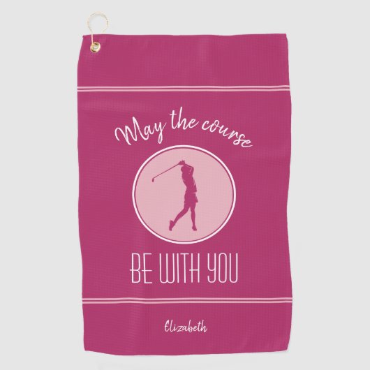 ゴルフコースレディーゴルファーMonogramプロピンクホワイト ゴルフタオル (正面)