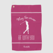 ゴルフコースレディースポーツプロゴルファーモダンピンク ゴルフタオル (正面)