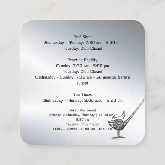 ゴルフコース名刺 スクエア名刺 (裏面)
