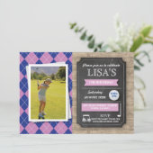 ゴルフゴルフをする女の子の誕生会の写真の招待 招待状 (スタンド正面)