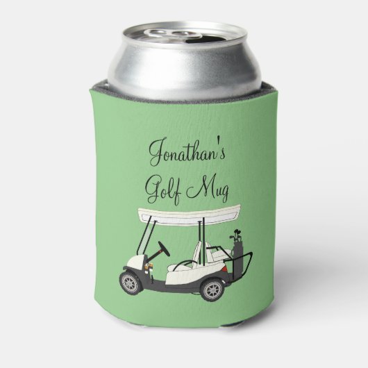 ゴルフゴルファーのカートパーソナライズされたコーヒービール 缶クーラー (缶裏面)