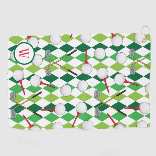 ゴルフゴルファーアーガイルパターン(の模様が)あるモノグラム ゴルフタオル (横)