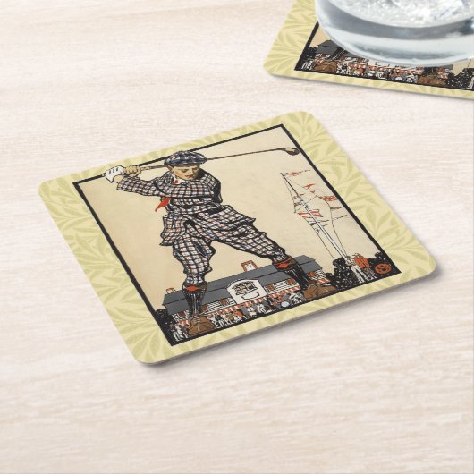 ゴルフゴルファーヴィンテージアンティークゴルフ スクエアペーパーコースター (アングル)