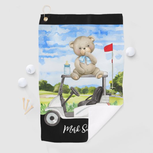ゴルフゴルファー用ゴルフカート上のゴルフテディベア ゴルフタオル (インサイチュ)