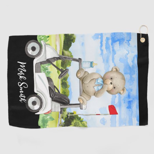 ゴルフゴルファー用ゴルフカート上のゴルフテディベア ゴルフタオル (横)